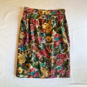 Vintage Geiger Knee Length Floral Skirt Sz 40/US 8 Cottagecore Romantic Summer